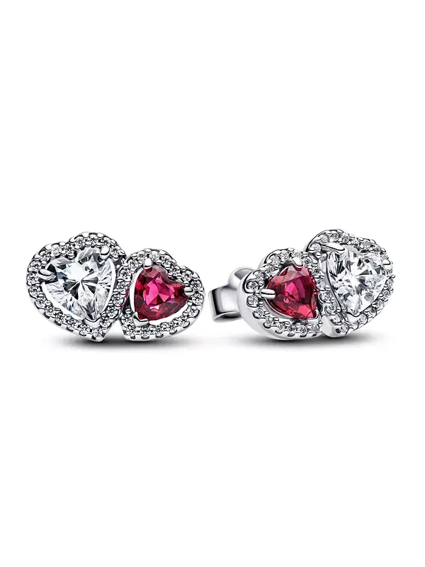 Серьги-Гвоздики с сердечками из стерлингового серебра Pandora — изображение 1 из 4, оттенок серебряный