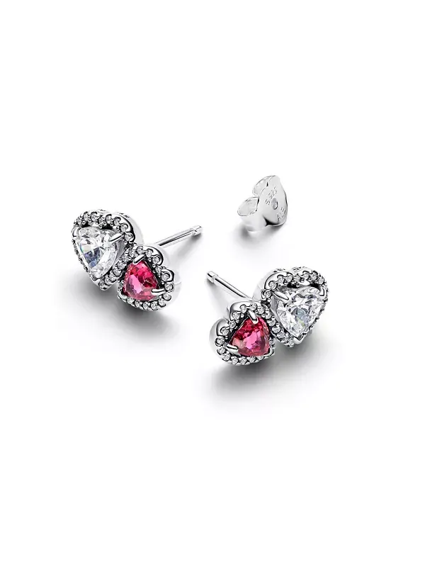 Серьги-Гвоздики с сердечками из стерлингового серебра Pandora — изображение 2 из 4, оттенок серебряный