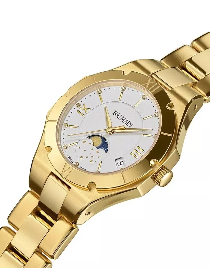 Женские швейцарские часы Be Balmain Moonphase Diamond (1/20 карата) с золотым браслетом из — изображение 2 из 4