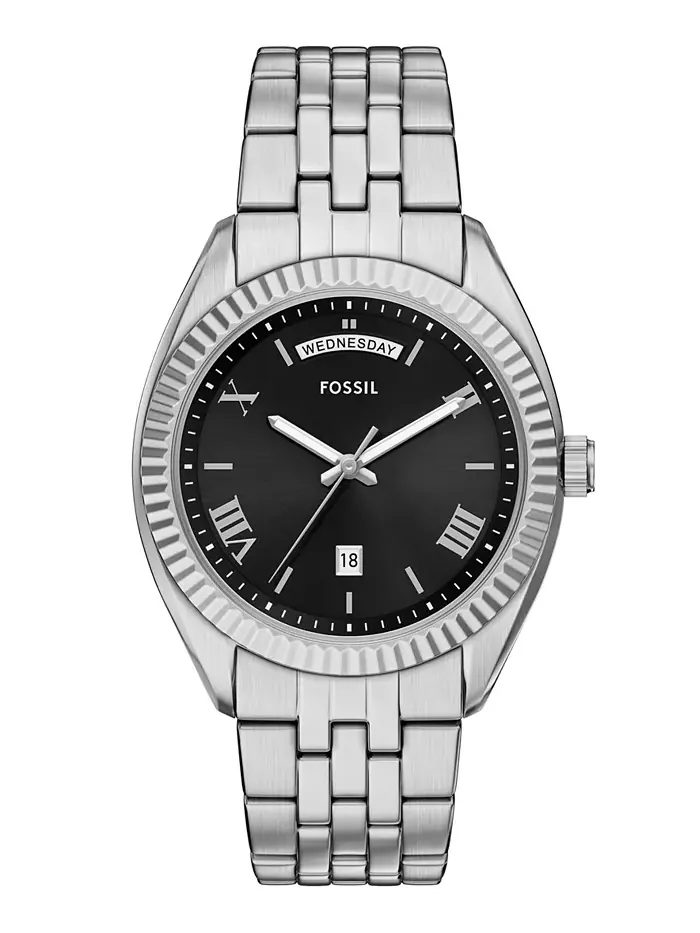 Мужские часы Campbell Three-Hand Day-Date из нержавеющей стали, 42 мм Fossil — изображение 1 из 8