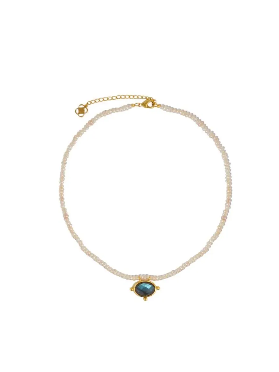 Ожерелье с жемчугом и лабрадоритом, Sorel Pearl and Labradorite Beaded Necklace Ottoman Hands — изображение 1 из 4