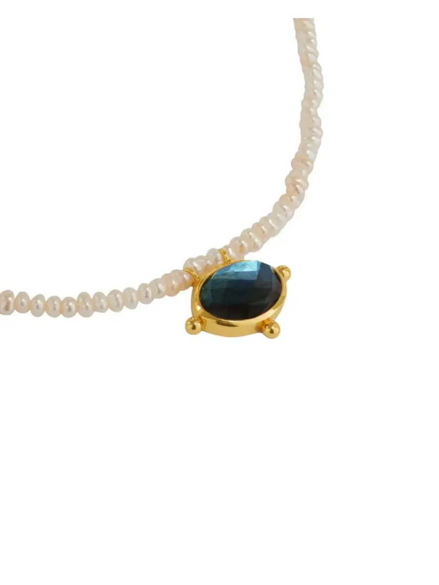 Ожерелье с жемчугом и лабрадоритом, Sorel Pearl and Labradorite Beaded Necklace Ottoman Hands — изображение 2 из 4