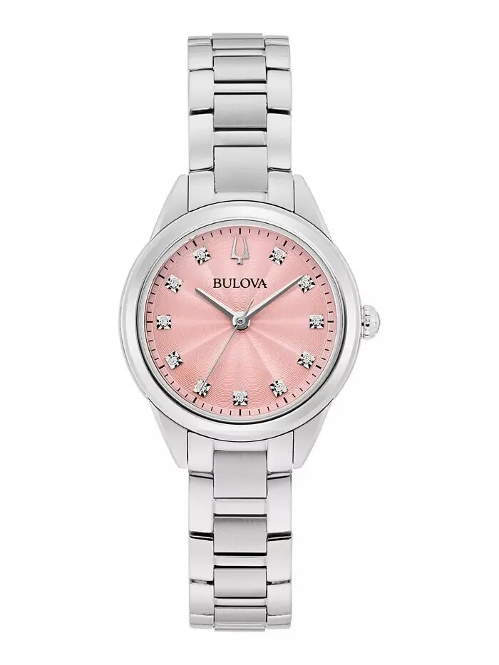 Женские часы Sutton Diamond Accent из нержавеющей стали с браслетом, 28 мм Bulova — изображение 1 из 3, оттенок серебристый