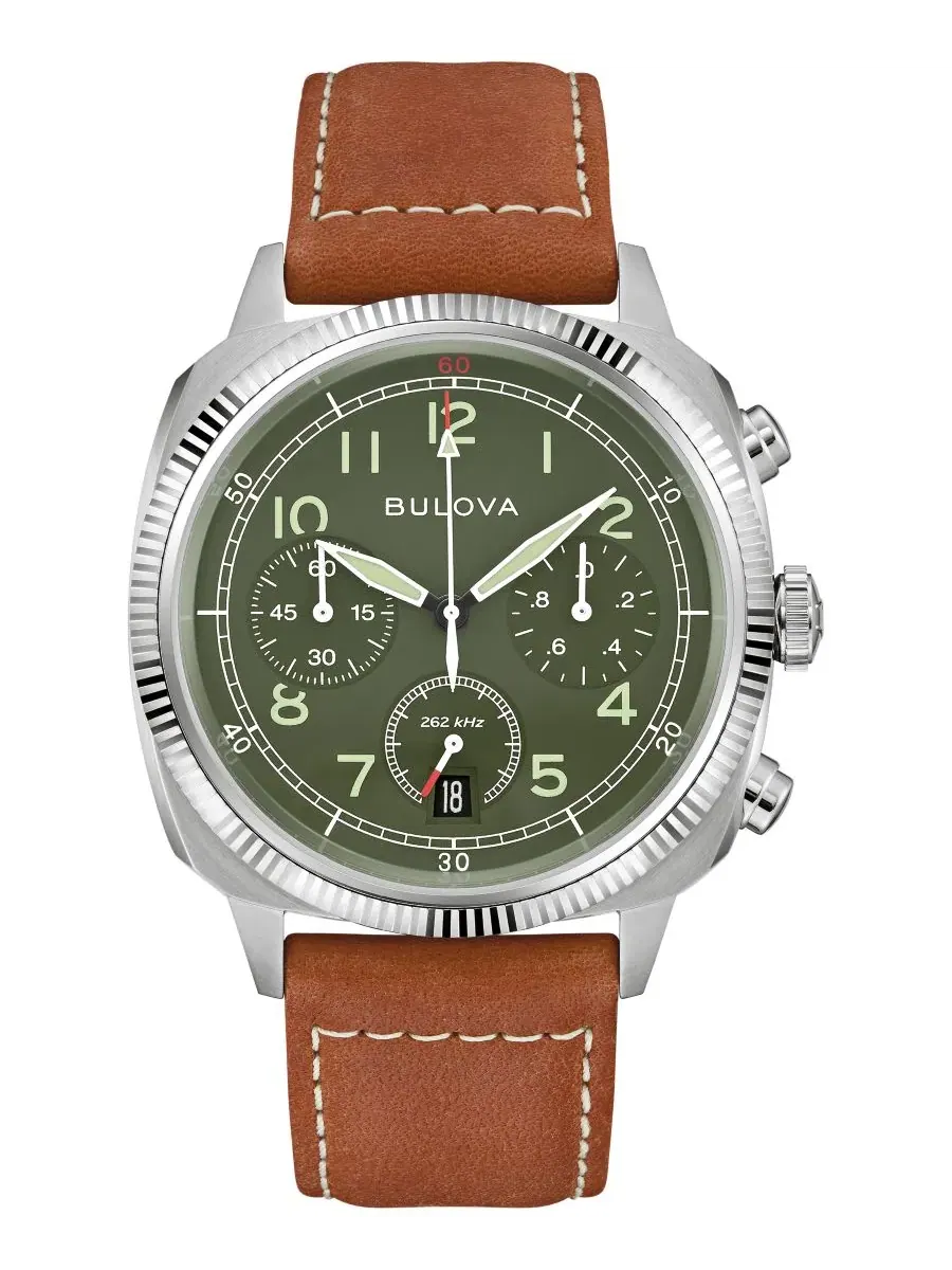 Мужские часы VWI Chrono с коричневым кожаным ремешком, диаметр 37,5 мм Bulova — изображение 1 из 4, оттенок коричневый