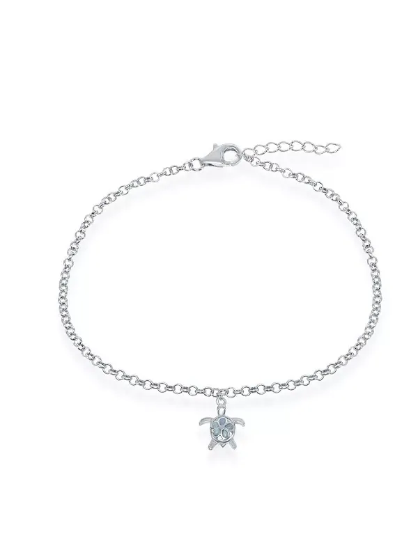 Серебряный браслет на лодыжку с черепахой из ларимара Caribbean Treasures