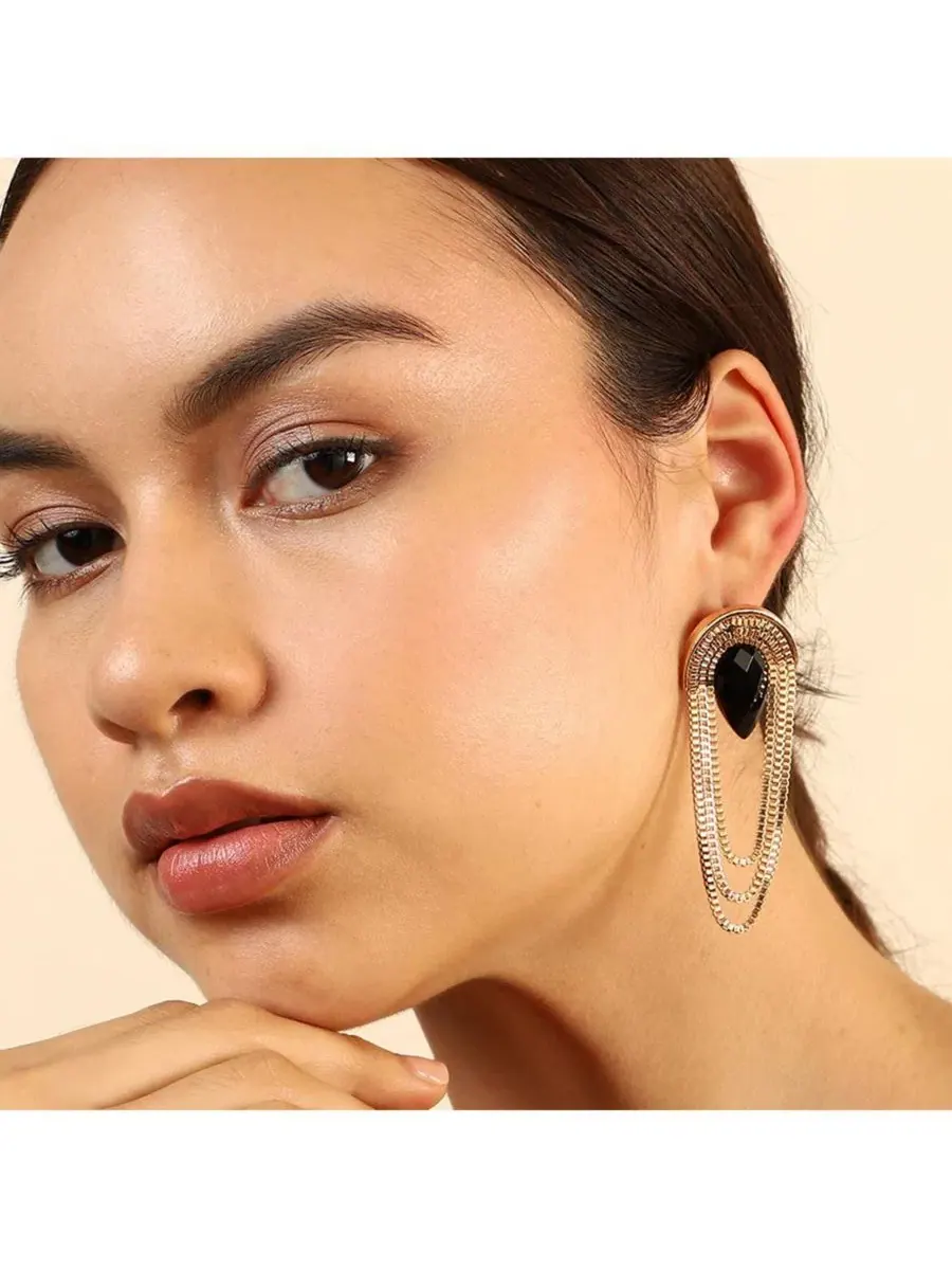 Серьги-подвески с цепочкой и каплей Teardrop Chain Drop SOHI — изображение 3 из 3, оттенок черный