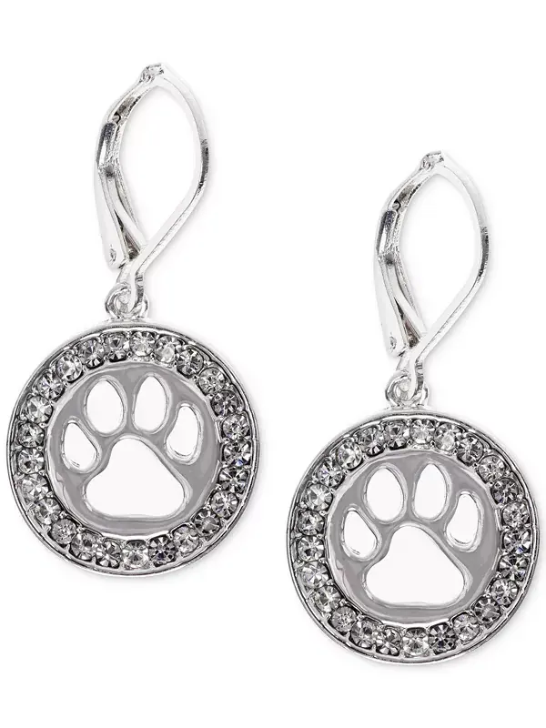 Серьги-Подвески с вырезами в виде лапок из серебристого паве Pet Friends Jewelry — прозрачный