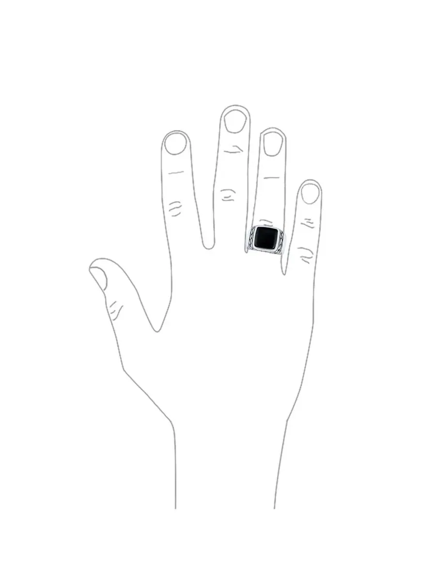 Классическое кольцо-печатка квадратной формы с цепочкой и черным ониксом — изображение 2 из 4, оттенок черный