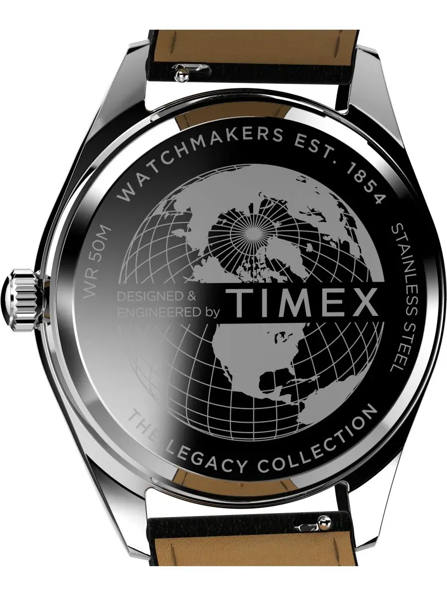 Мужские аналоговые часы с черным кожаным ремешком, 41 мм Timex — изображение 5 из 5, оттенок черный