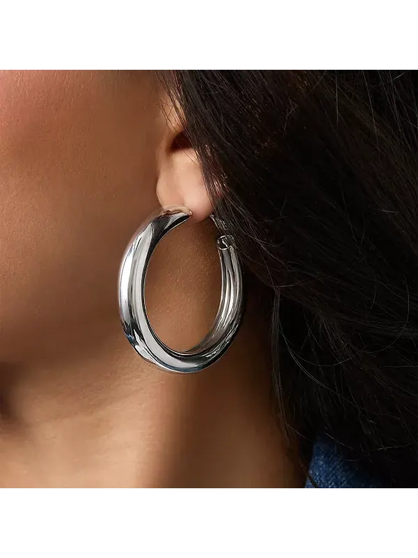 Комплект из 3 серег-колец серебристого фактурного цвета Jessica Simpson — изображение 4 из 4, оттенок серебряный