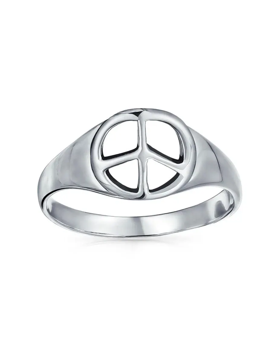 Кольцо из стерлингового серебра с открытым символом мира, модель Retro Symbol of World Peace Bling — изображение 2 из 3