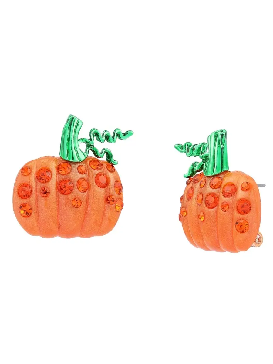 Серьги-пусеты с принтом тыквы, модель Halloween Pumpkin Betsey Johnson — изображение 1 из 3, оттенок оранжевый
