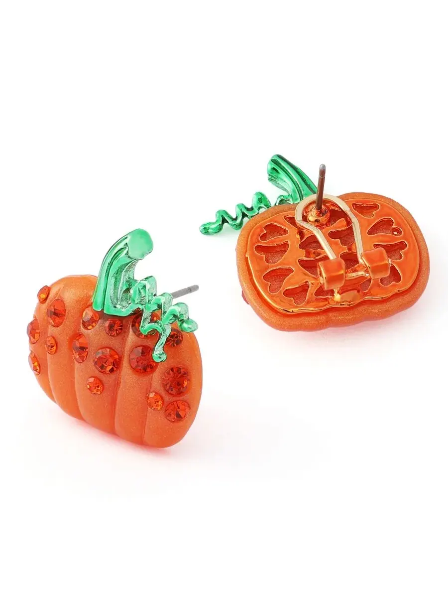 Серьги-пусеты с принтом тыквы, модель Halloween Pumpkin Betsey Johnson — изображение 2 из 3, оттенок оранжевый
