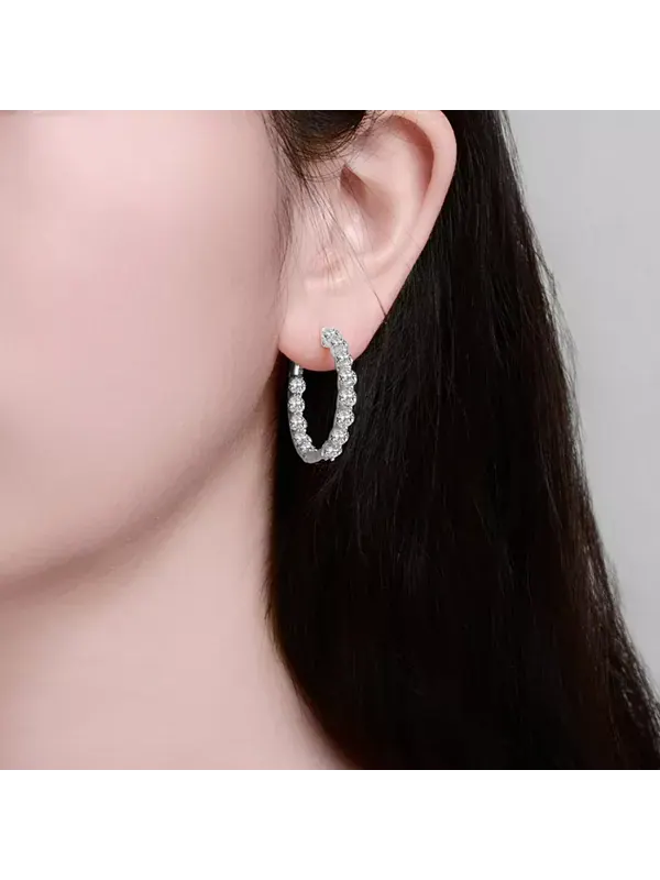 Серьги-Кольца, инкрустированные прозрачными кубическими цирконами Rachel Glauber — изображение 2 из 3, оттенок белый