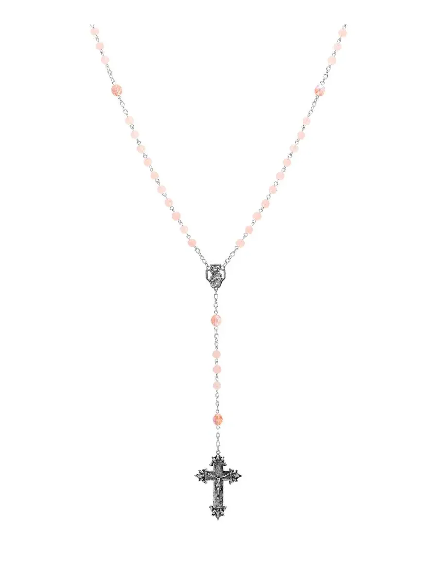 Четки в виде распятия из светло-розовых бусин серебристого цвета Symbols Of Faith