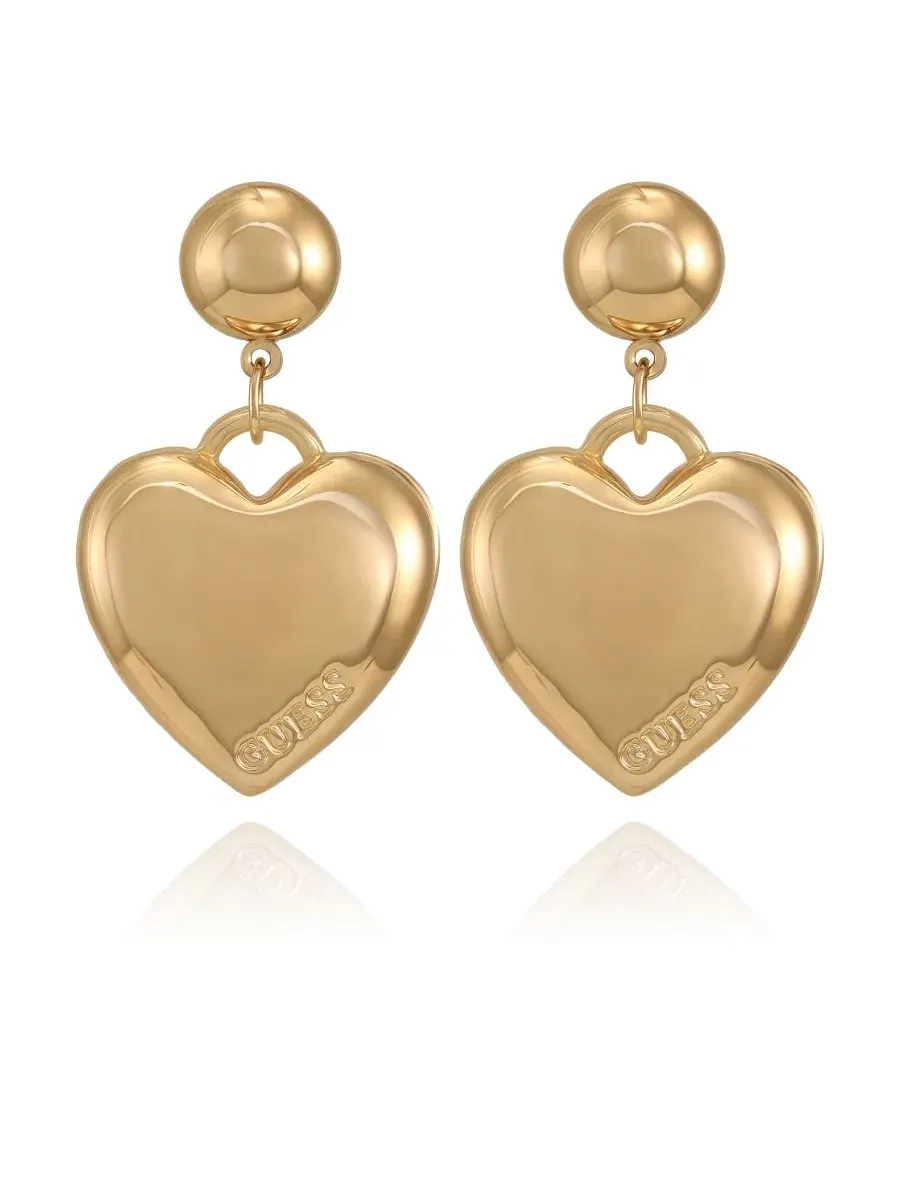 Серьги-подвески в форме сердца с металлическим покрытием Guess — изображение 1 из 3, оттенок золотистый