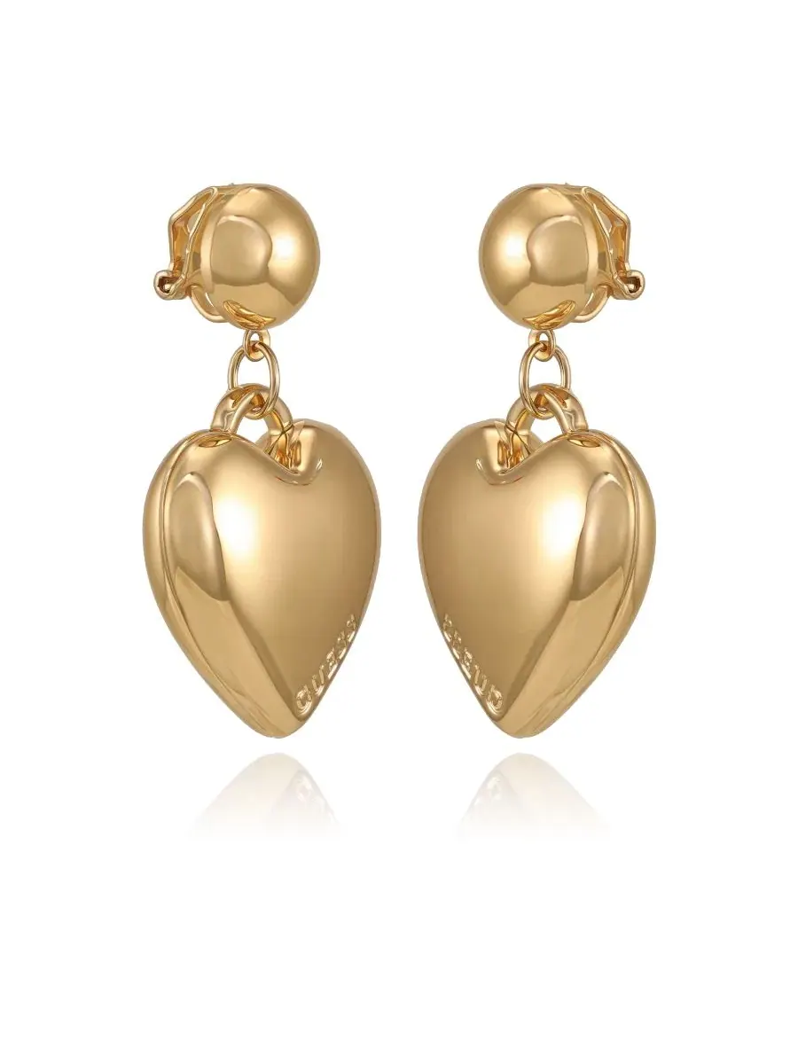 Серьги-подвески в форме сердца с металлическим покрытием Guess — изображение 2 из 3, оттенок золотистый