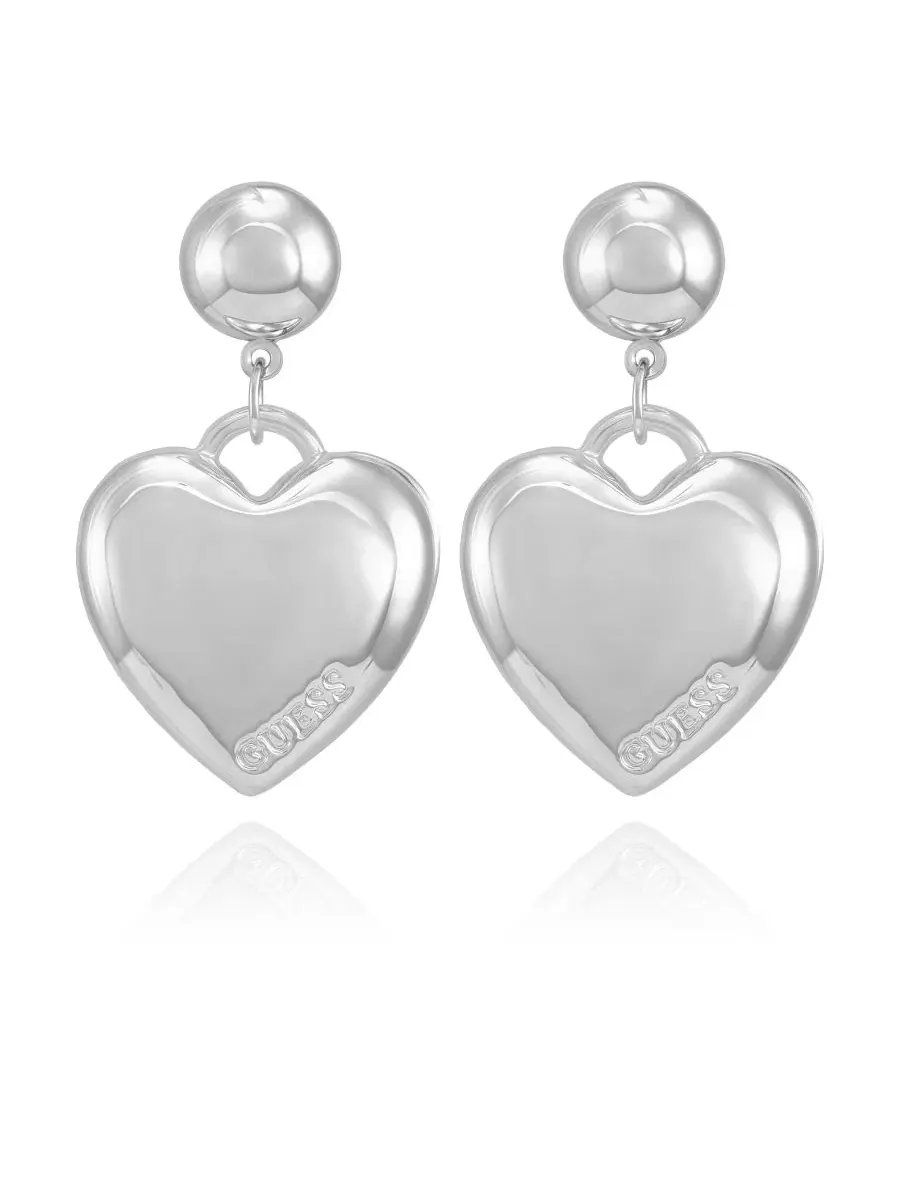 Серьги-подвески в форме сердца с металлическим покрытием Guess — изображение 1 из 3, оттенок серебряный