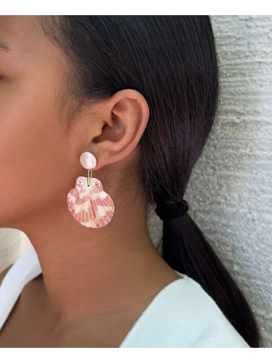 Серьги-подвески из розовых перламутровых ракушек Adornia — изображение 5 из 5, оттенок розовый