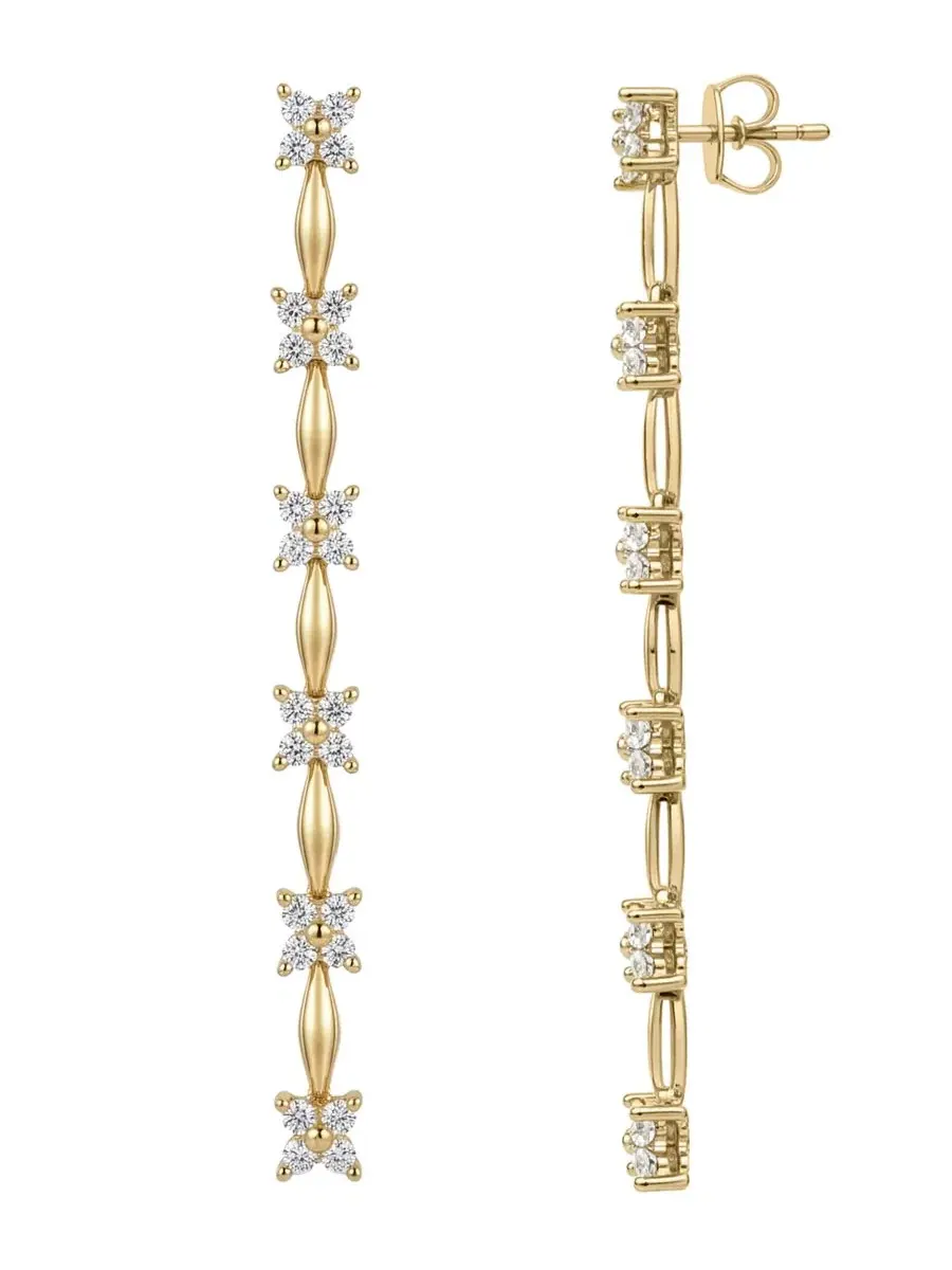 Серьги-подвески в виде цветка с бриллиантами (общий вес 0,5 карата) в оправе из 14-каратного — изображение 2 из 5