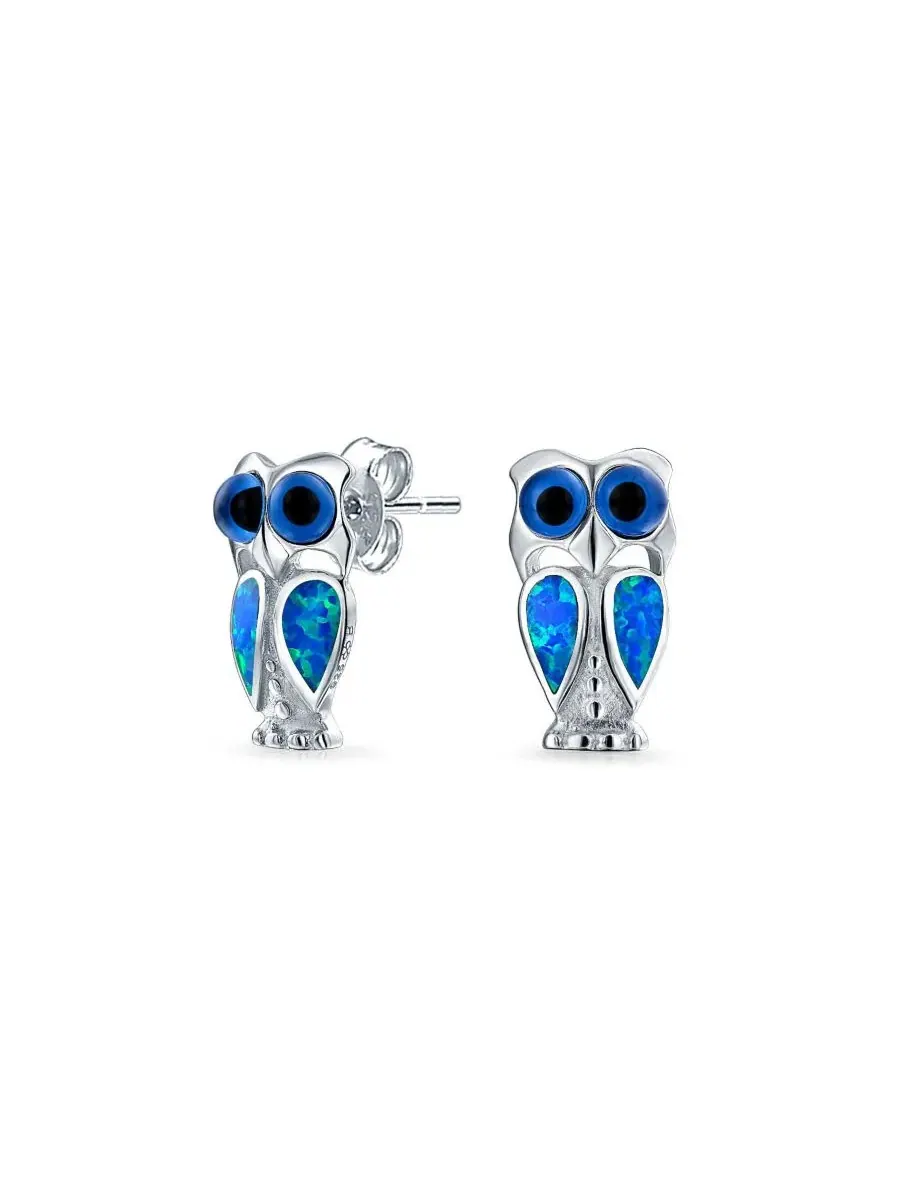 Набор сережек-гвоздиков с опалами в виде стрекозы и совы Bling Jewelry — изображение 3 из 5, оттенок серебристый