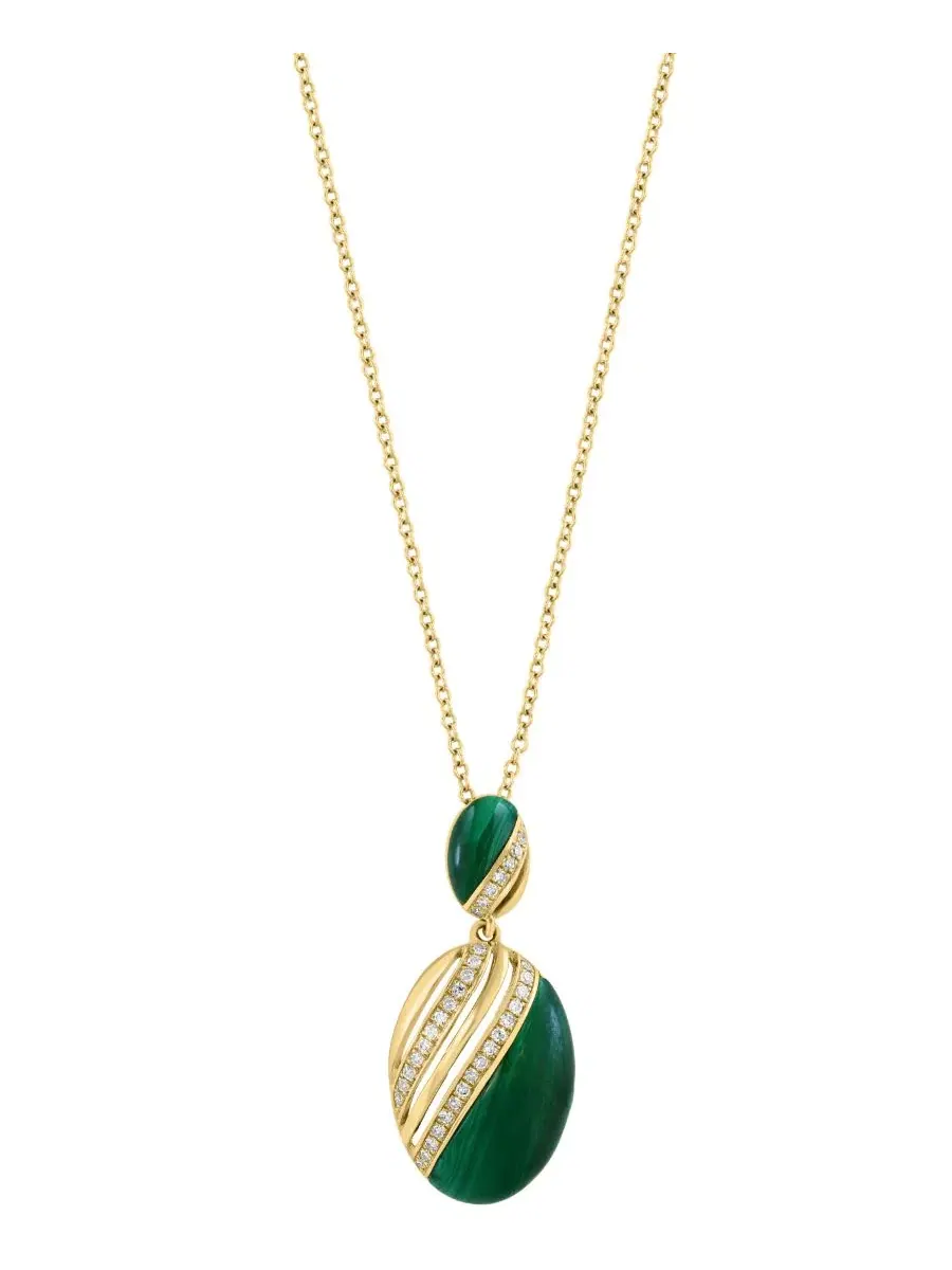 Подвеска-кулон с малахитом и бриллиантами (1/6 ct. t.w.) в 14-каратном желтом золоте EFFY Collection — изображение 1 из 4