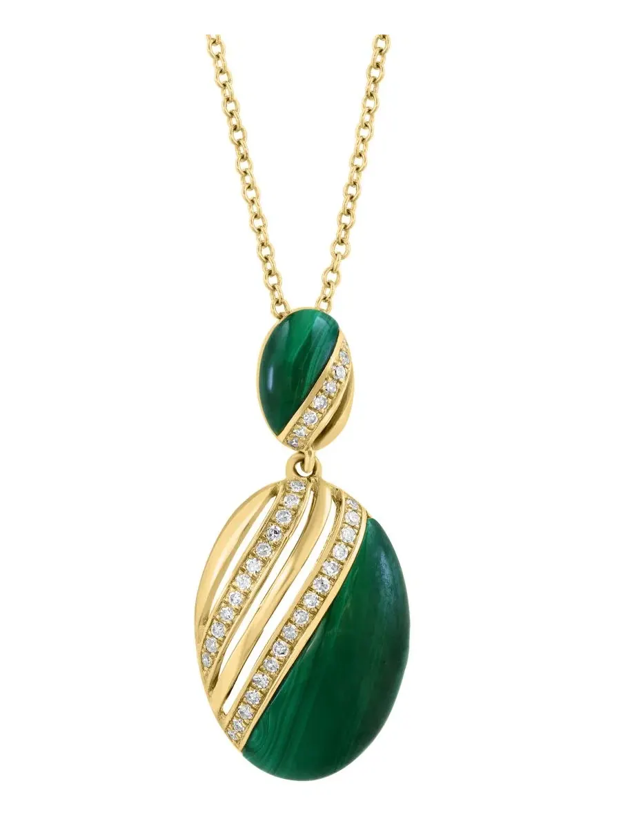 Подвеска-кулон с малахитом и бриллиантами (1/6 ct. t.w.) в 14-каратном желтом золоте EFFY Collection — изображение 3 из 4