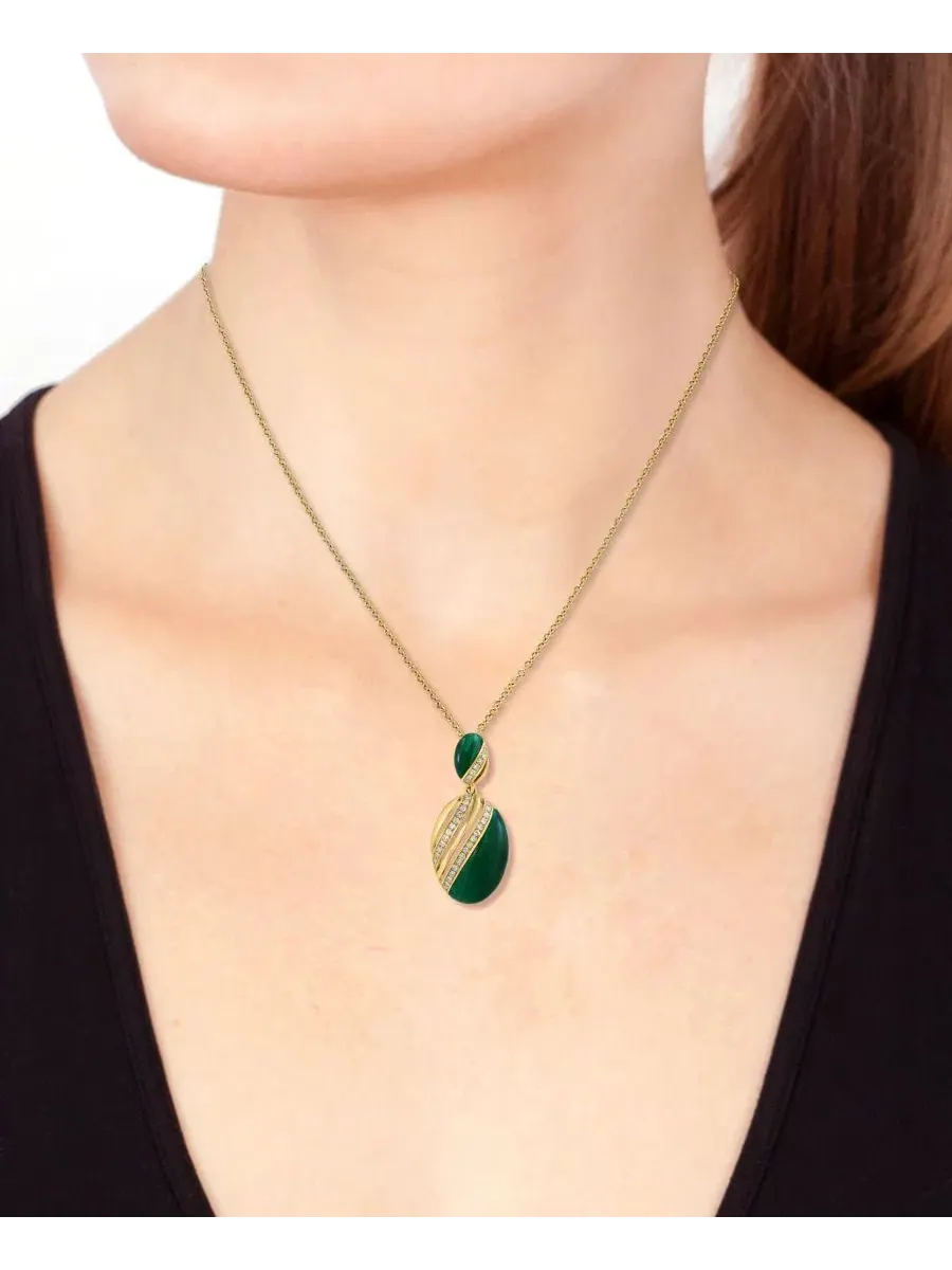Подвеска-кулон с малахитом и бриллиантами (1/6 ct. t.w.) в 14-каратном желтом золоте EFFY Collection — изображение 4 из 4