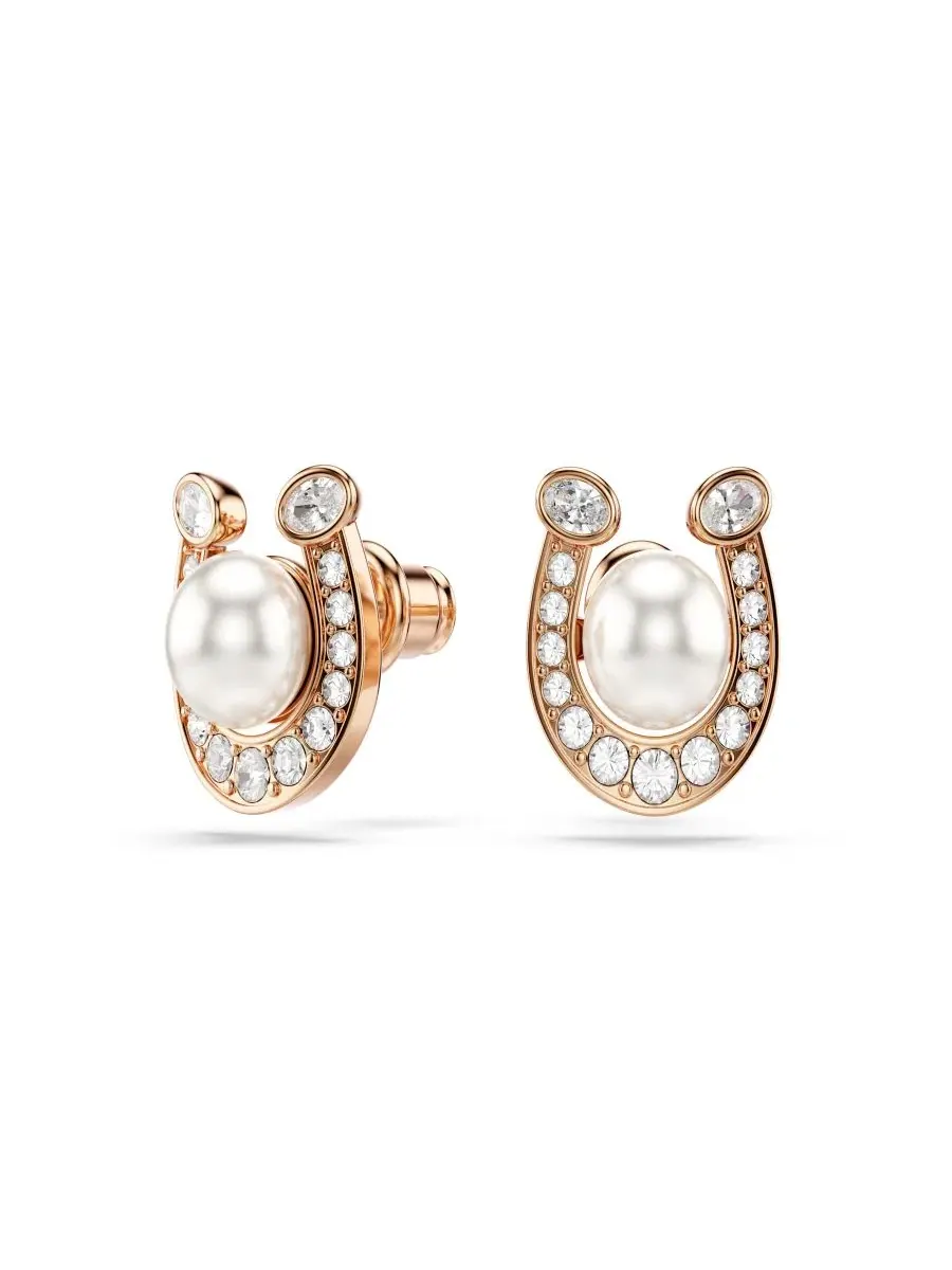 Серьги-пусеты с кристаллами Swarovski, с жемчугом, Symbolica Swarovski — изображение 2 из 7, оттенок розовый