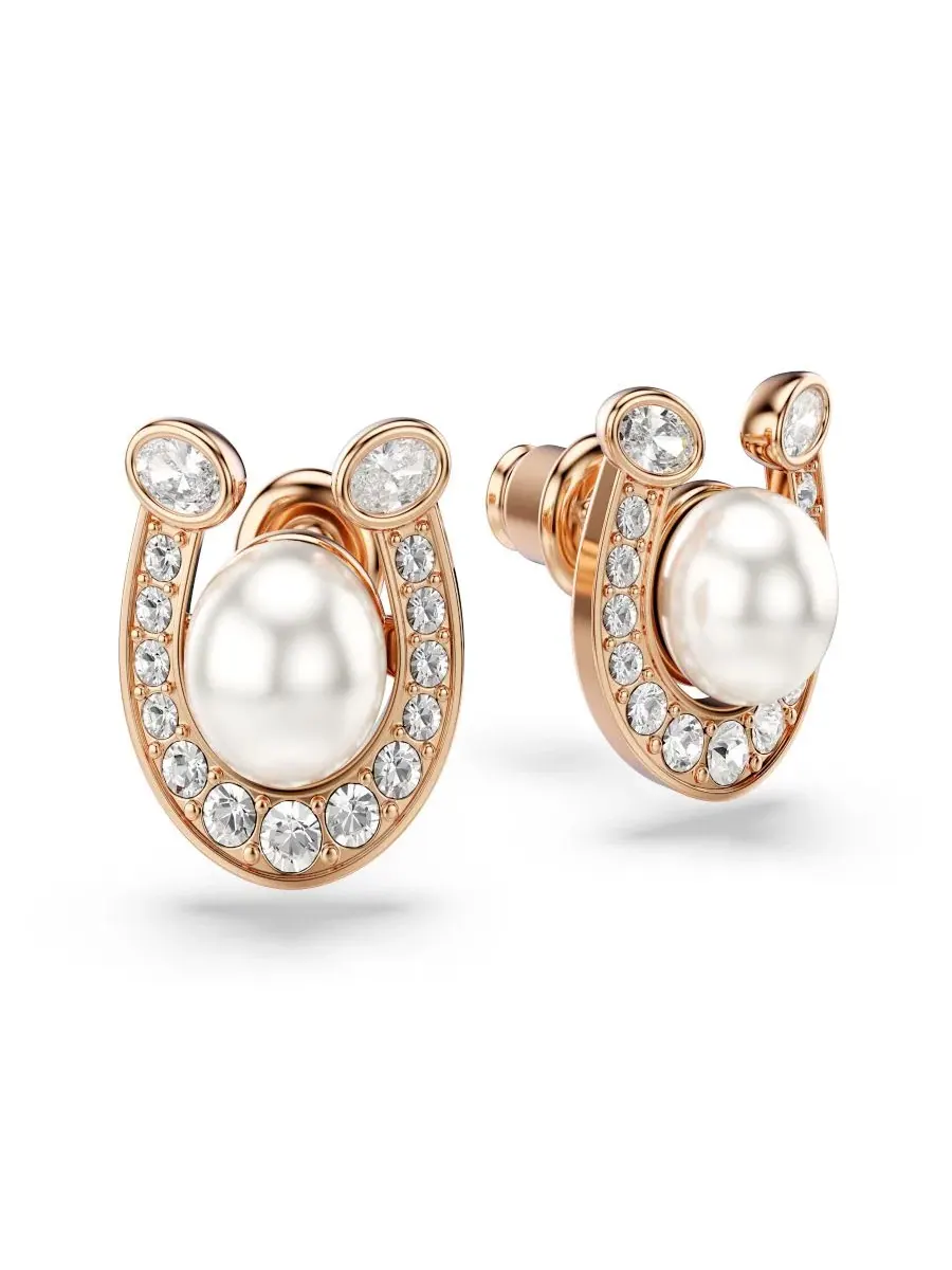 Серьги-пусеты с кристаллами Swarovski, с жемчугом, Symbolica Swarovski — изображение 3 из 7, оттенок розовый
