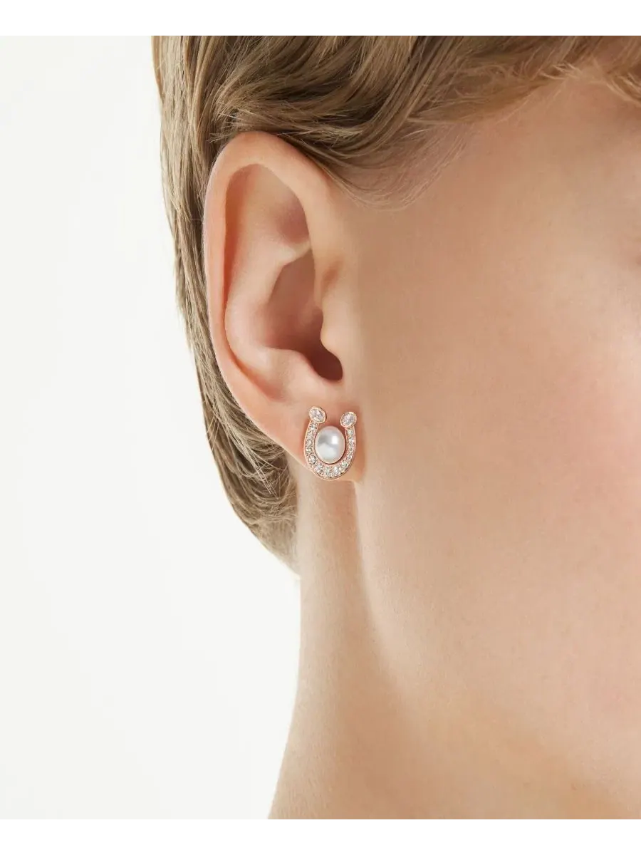 Серьги-пусеты с кристаллами Swarovski, с жемчугом, Symbolica Swarovski — изображение 6 из 7, оттенок розовый