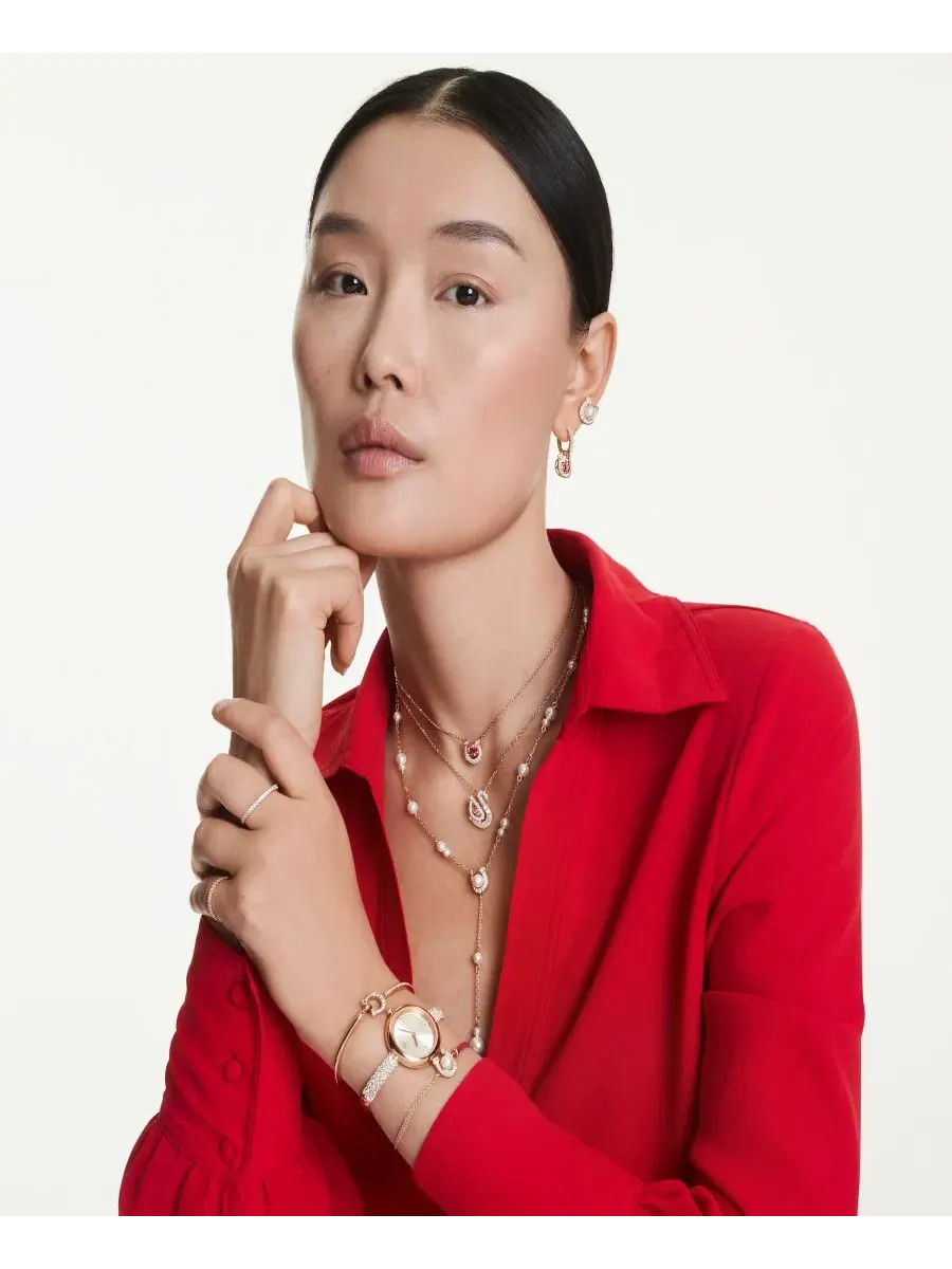 Серьги-пусеты с кристаллами Swarovski, с жемчугом, Symbolica Swarovski — изображение 7 из 7, оттенок розовый