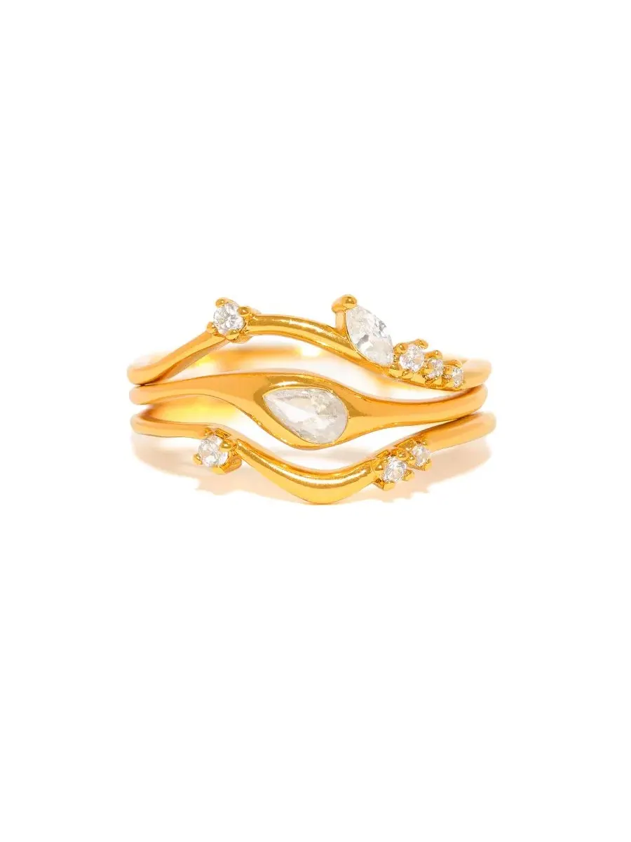 Набор колец с кристаллами, модель Tulum Ring Set Girls Crew — изображение 1 из 3, оттенок золото