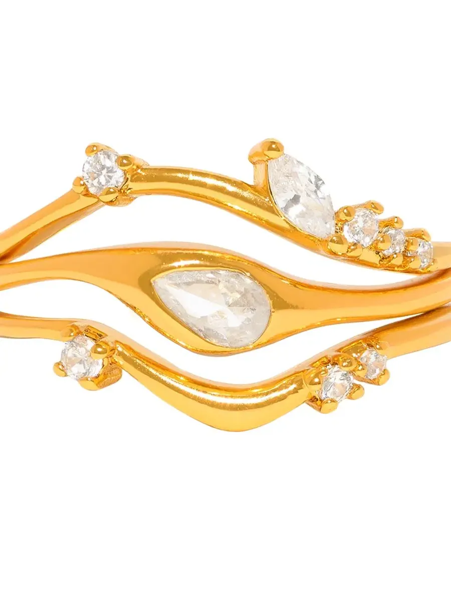 Набор колец с кристаллами, модель Tulum Ring Set Girls Crew — изображение 2 из 3, оттенок золото