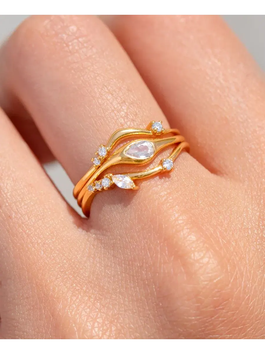 Набор колец с кристаллами, модель Tulum Ring Set Girls Crew — изображение 3 из 3, оттенок золото