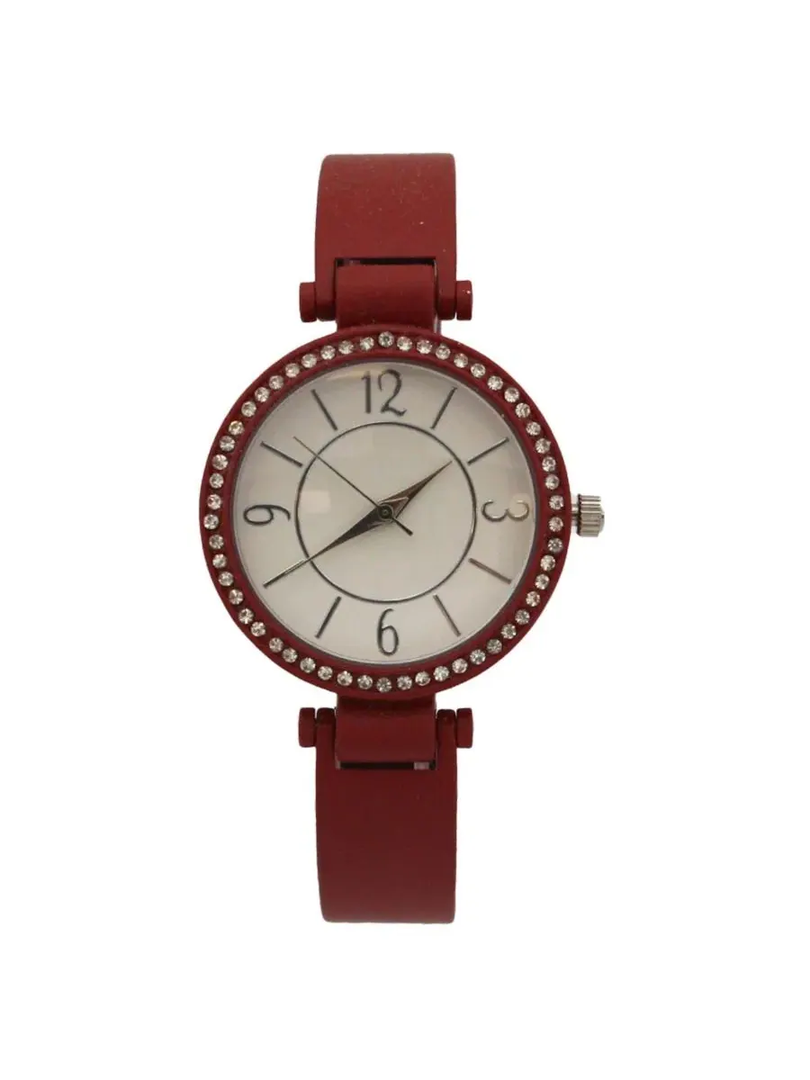 Браслет-часы с принтом и стразами Burgundy Solid Colors And Rhinestone Detail Bangle Watch Olivia