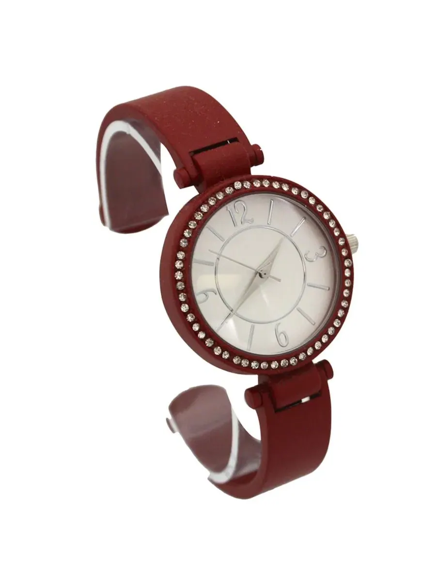 Браслет-часы с принтом и стразами Burgundy Solid Colors And Rhinestone Detail Bangle Watch Olivia — изображение 2 из 5