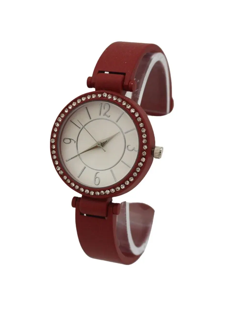 Браслет-часы с принтом и стразами Burgundy Solid Colors And Rhinestone Detail Bangle Watch Olivia — изображение 4 из 5