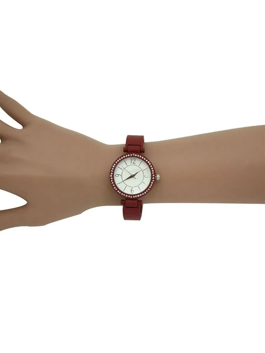 Браслет-часы с принтом и стразами Burgundy Solid Colors And Rhinestone Detail Bangle Watch Olivia — изображение 5 из 5