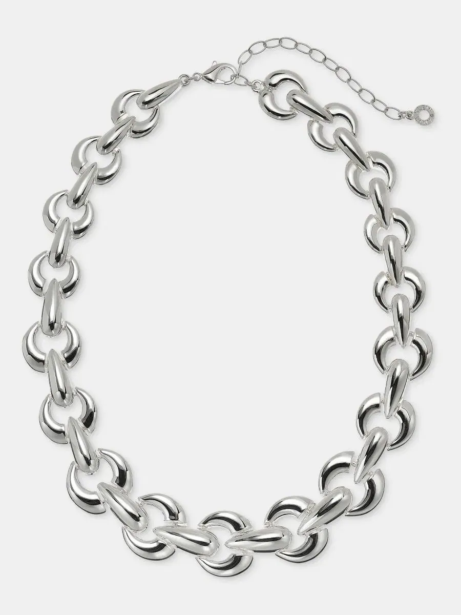 Ожерелье с объемными звеньями, модель Puffy Linked Collar Anne Klein — изображение 1 из 5, оттенок серебряный