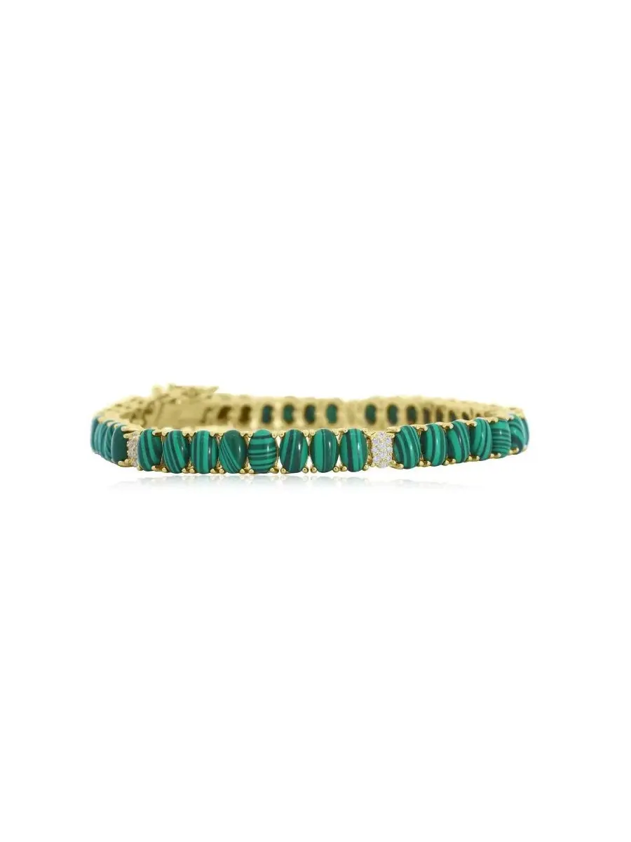 Браслет-теннис с овальными малахитами и цирконием, модель Oval Malachite CZ Tennis Bracelet The — изображение 1 из 3