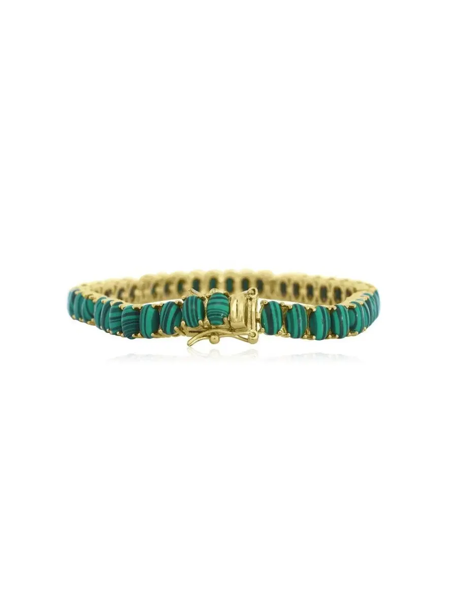 Браслет-теннис с овальными малахитами и цирконием, модель Oval Malachite CZ Tennis Bracelet The — изображение 3 из 3