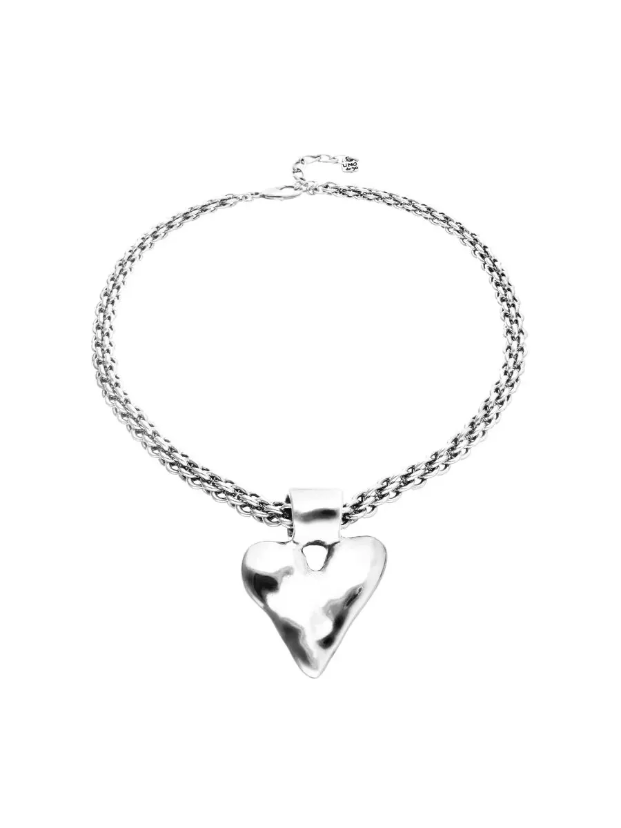 Колье с массивной цепью и подвеской-сердцем, модель Big Heart UNOde50 — изображение 2 из 4, оттенок серебряный