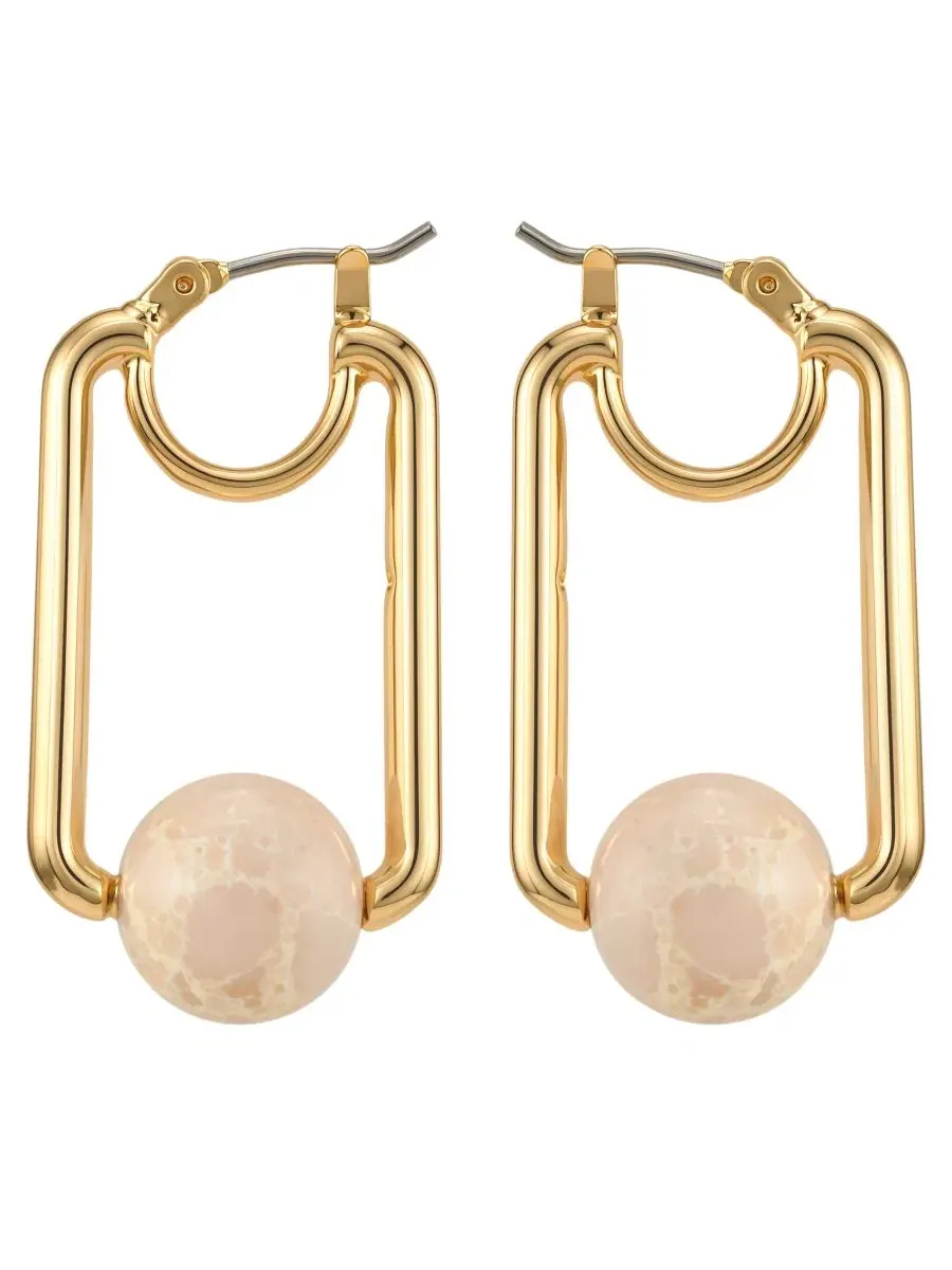 Серьги-капли с змеевиковыми вставками, модель Serpentine Stone GUESS — изображение 1 из 3, оттенок золото