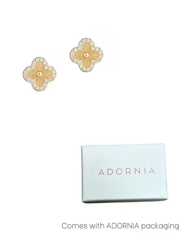 Серьги-Гвоздики с ореолом из кубического циркония в форме клевера Adornia — изображение 4 из 4, оттенок золото