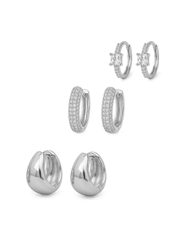 Изящные серьги-кольца Huggie Hoops - 3 пары Hollywood Sensation — изображение 1 из 4, оттенок серебряный