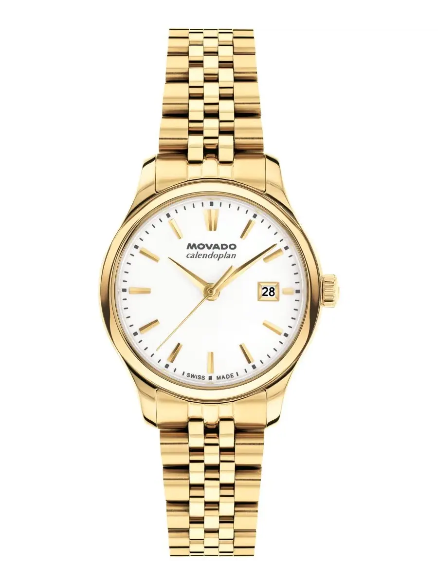 Женские часы Calendoplan Swiss Quartz Ionic Plated Light Yellow Gold Steel Watch 27mm Movado — изображение 1 из 3
