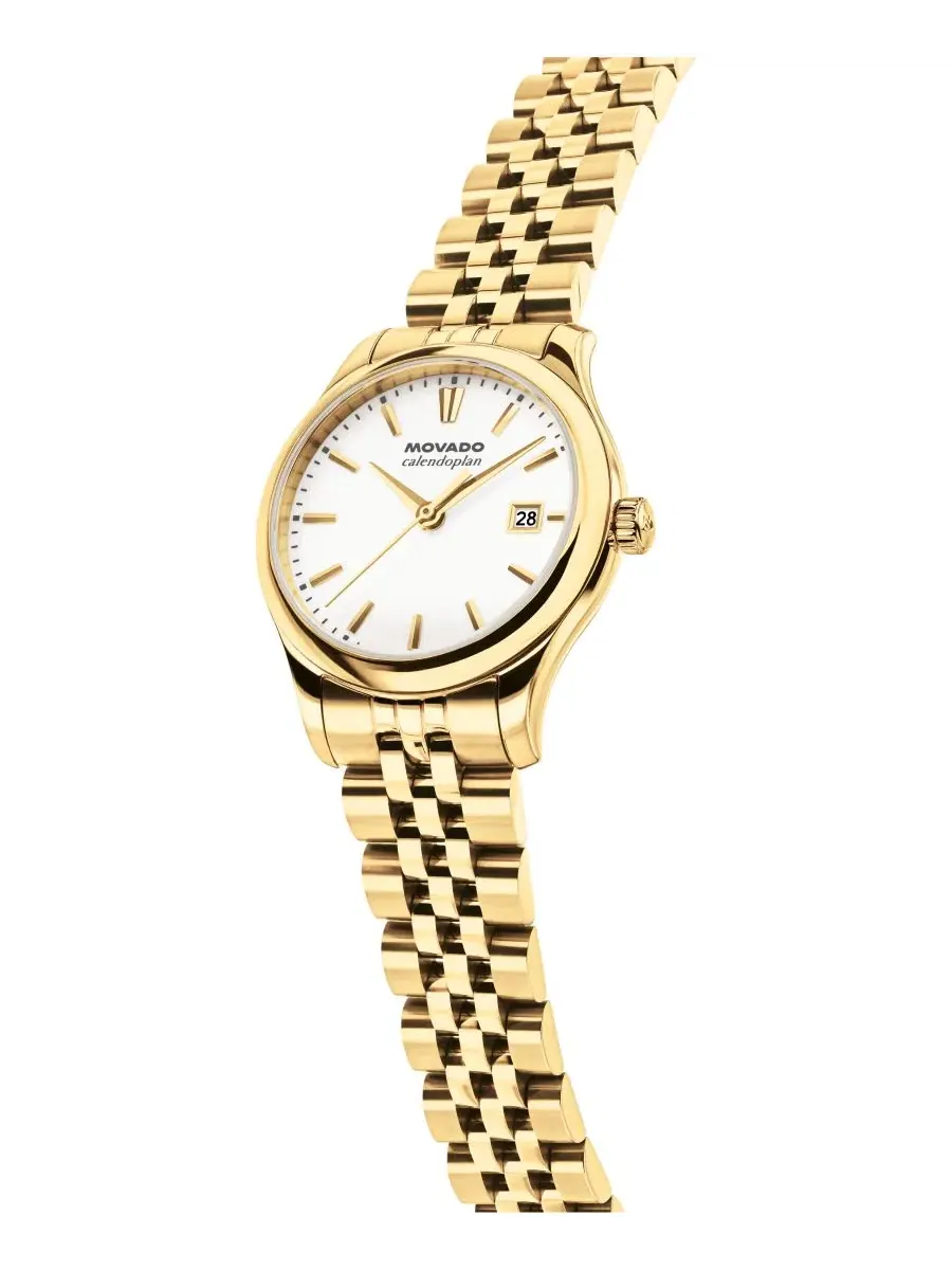 Женские часы Calendoplan Swiss Quartz Ionic Plated Light Yellow Gold Steel Watch 27mm Movado — изображение 2 из 3