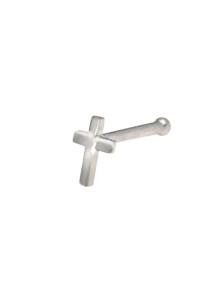 Серьга-пусета для пирсинга носа с крестом, 14к золото Curata Jewelry — изображение 1 из 5, оттенок золотистый