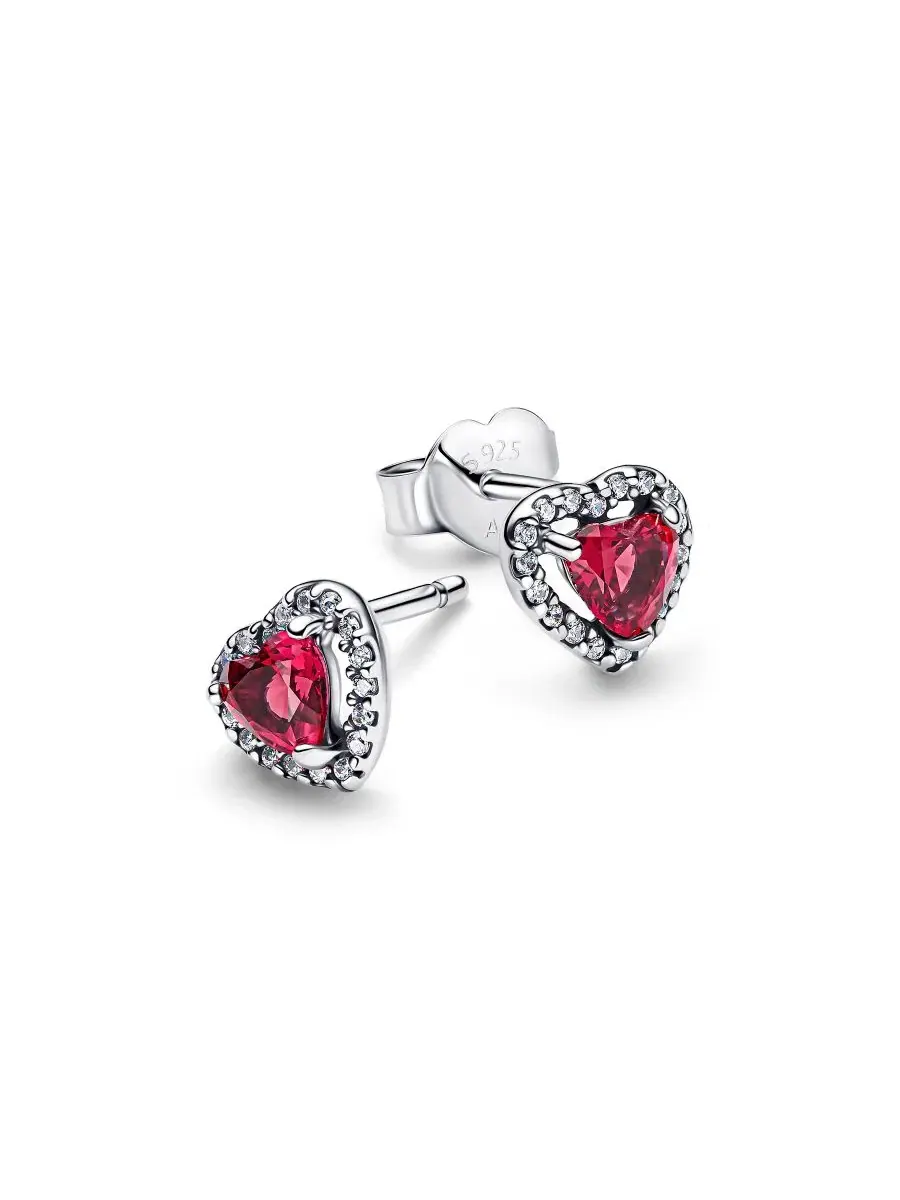 Серьги-гвоздики в форме красного сердца Pandora — изображение 2 из 3, оттенок серебряный